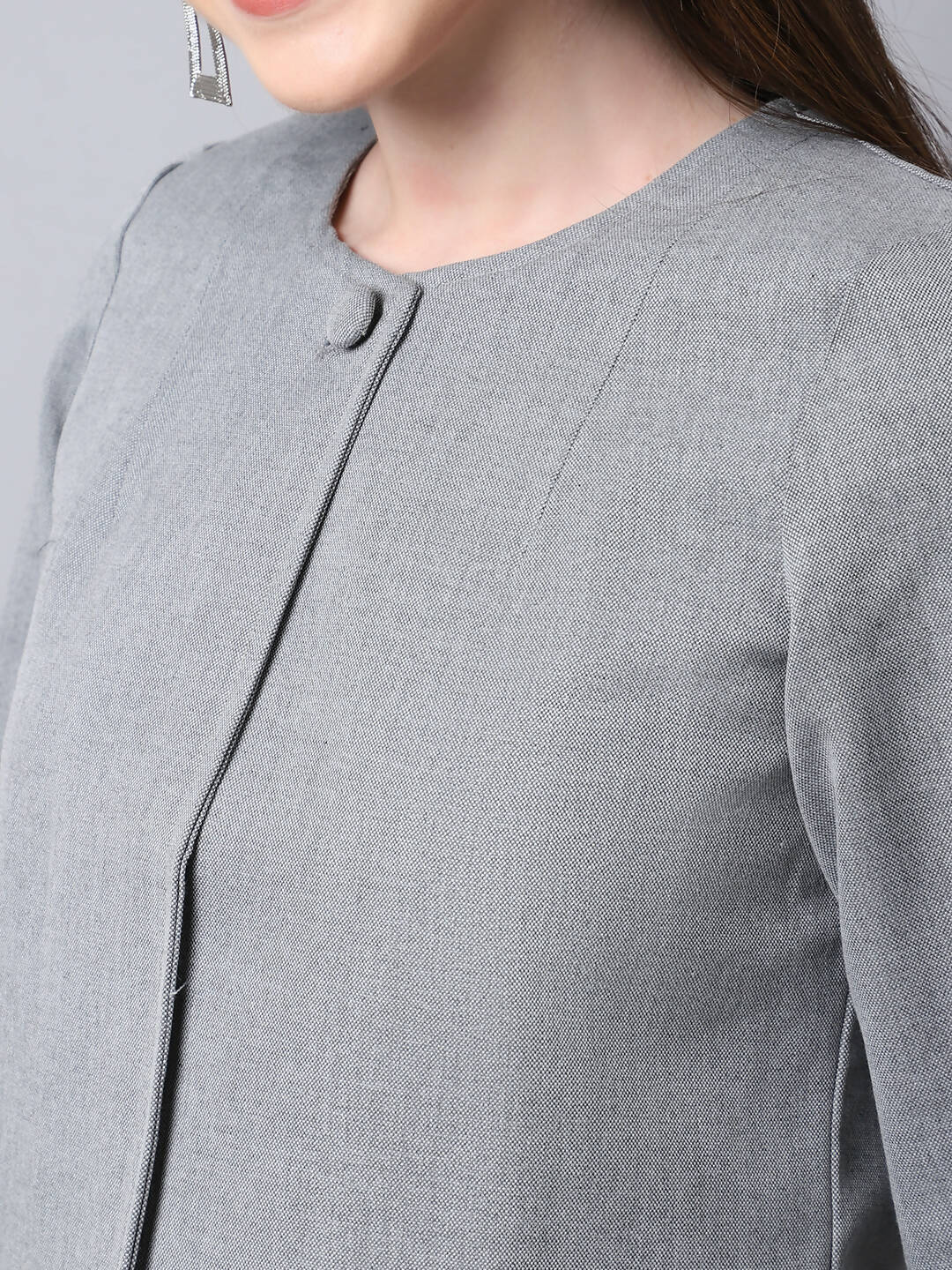 Even Apparels Grey Polywool Open Front Statement Women's Jacket - Distacart