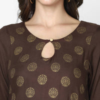 Thumbnail for Cheera Hand Block Print Brown & Skin Color Straight Kurta With Palazzo (MAAI-081K)