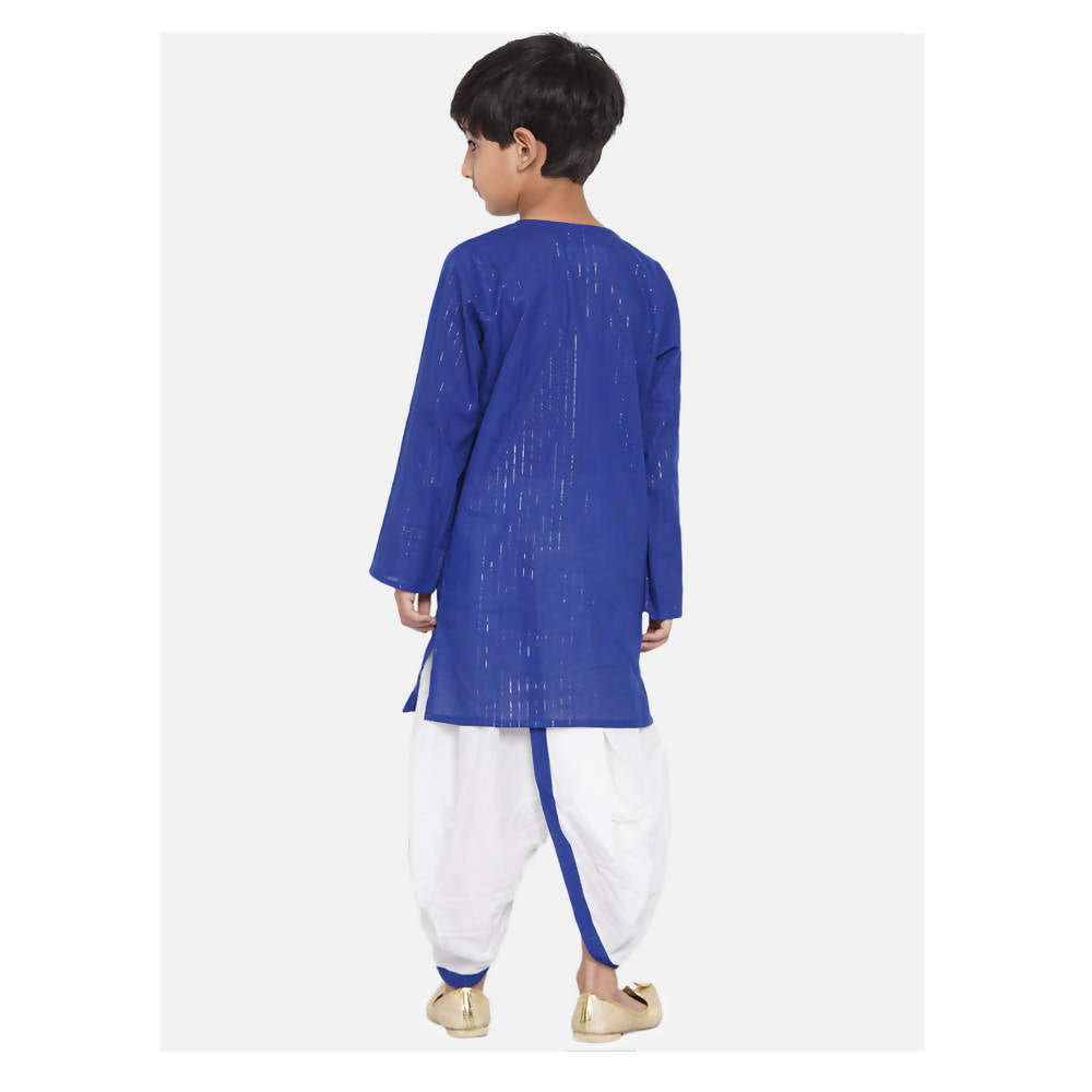 Little Bansi Golden Striped Kurta and Dhoti - Royal Blue and Cream