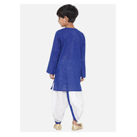 Thumbnail for Little Bansi Golden Striped Kurta and Dhoti - Royal Blue and Cream