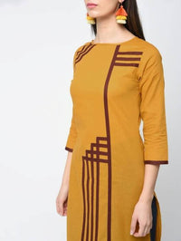 Thumbnail for Aniyah Cotton Straight Mustard Color Kurta With Patchwork (AN-105K)
