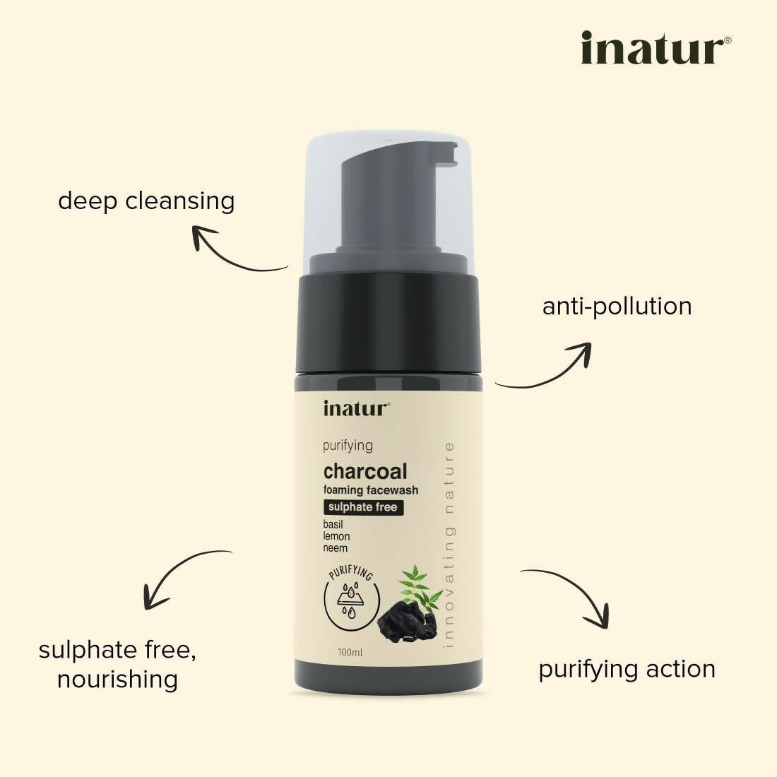 Inatur Charcoal Foaming Face Wash - Distacart