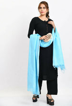 Thumbnail for Mominos Fashion Moeza Women's Linen Cotton Silver Border Sky Blue Dupatta - Distacart