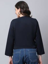 Thumbnail for Even Apparels Navy Polywool Open Front Statement Women's Jacket - Distacart