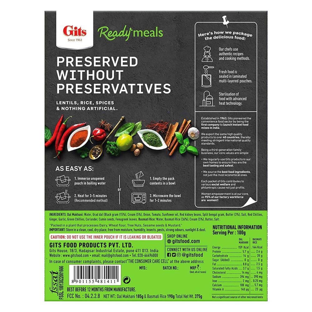 Gits Ready Meals Heat & Eat Dal Makhani & Basmati Rice - Distacart