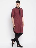 Thumbnail for Even Apparels Maroon Pure Cotton Men's Kurta With Contrast Collar And Placket - Distacart