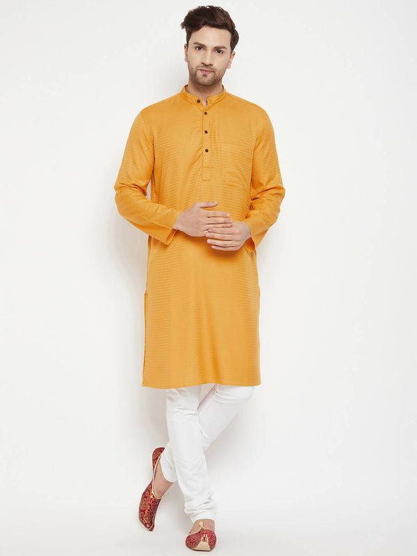 Even Apparels Yellow Viscose Men's Long Kurta With Band Collar - Distacart