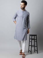 Thumbnail for Even Apparels Blue Color Pure Cotton Men's Kurta With Band Collar (STR1168) - Distacart