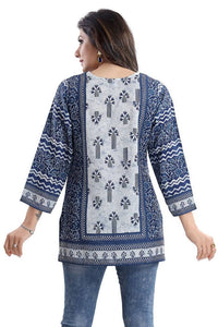 Thumbnail for Snehal Creations Stylista Indigo Blue Summer Cool Printed Tunic Top
