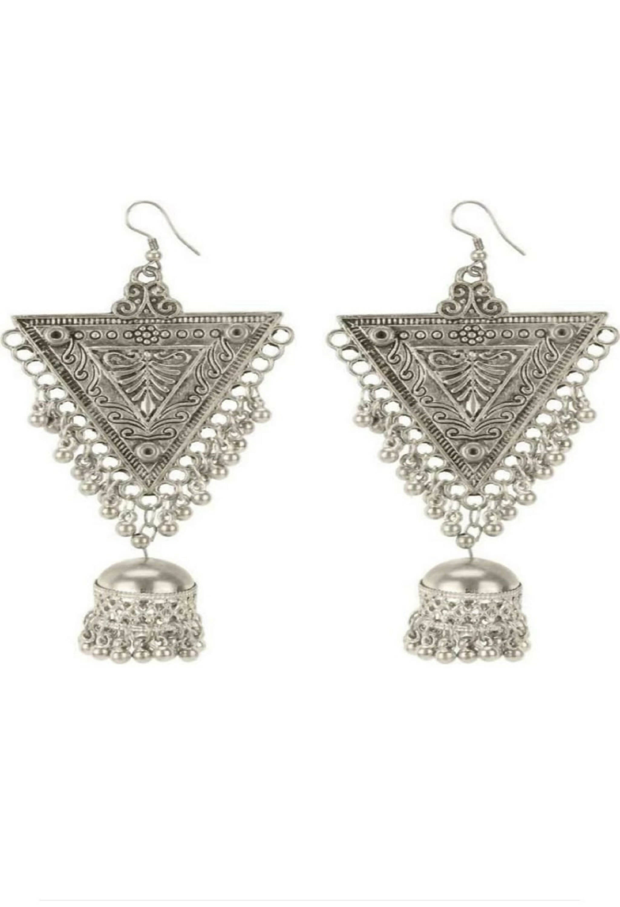 Mominos Fashion Joharkamal Silver-Plated Triangle Design Drop Earrings For Women - Distacart