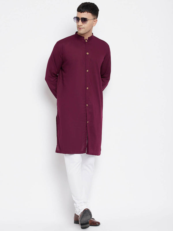 Even Apparels Maroon Pure Cotton Men's Sherwani Kurta With Open Front - Distacart