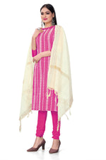 Thumbnail for Pink Cotton Jacquard Woven Unstitched Dress Material - Amara - Distacart