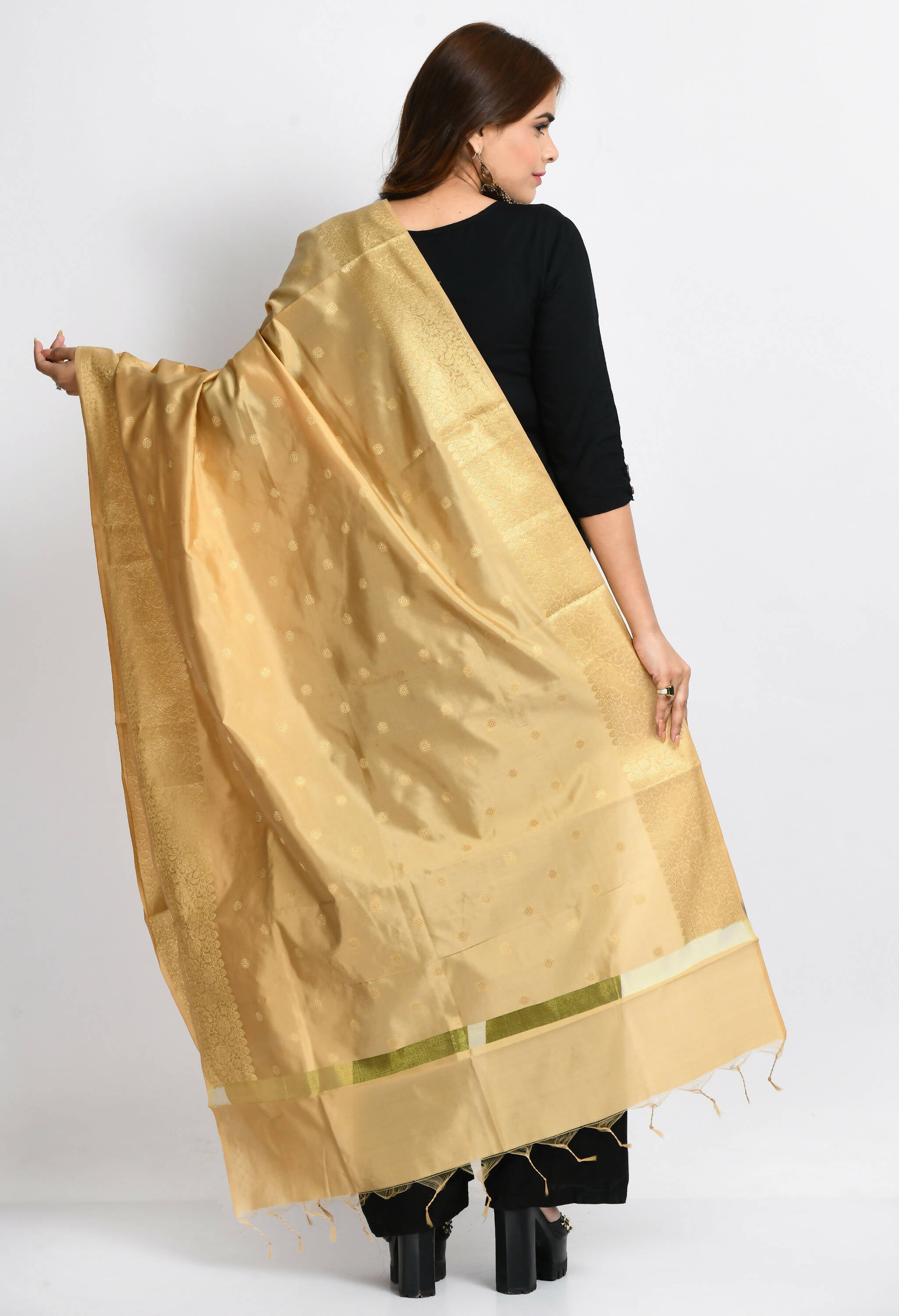 Mominos Fashion Moeza Women's Banarsi Silk Woven Design Golden Dupatta - Distacart