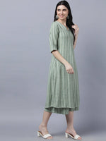 Thumbnail for Myshka Stylish Green Cotton 3/4 Sleeve Women's Kurta Palazzo Set - Distacart