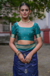 Thumbnail for Vishnu Weaves Women's Navy-Blue Soft Silk Zari Woven Saree with Blouse - Distacart