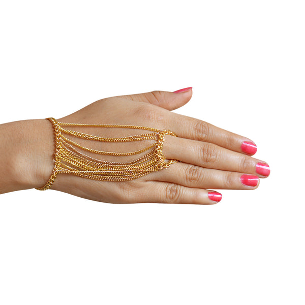 Gold-Plated Alloy Designer Hand Harness Bracelet - The Pari - Distacart