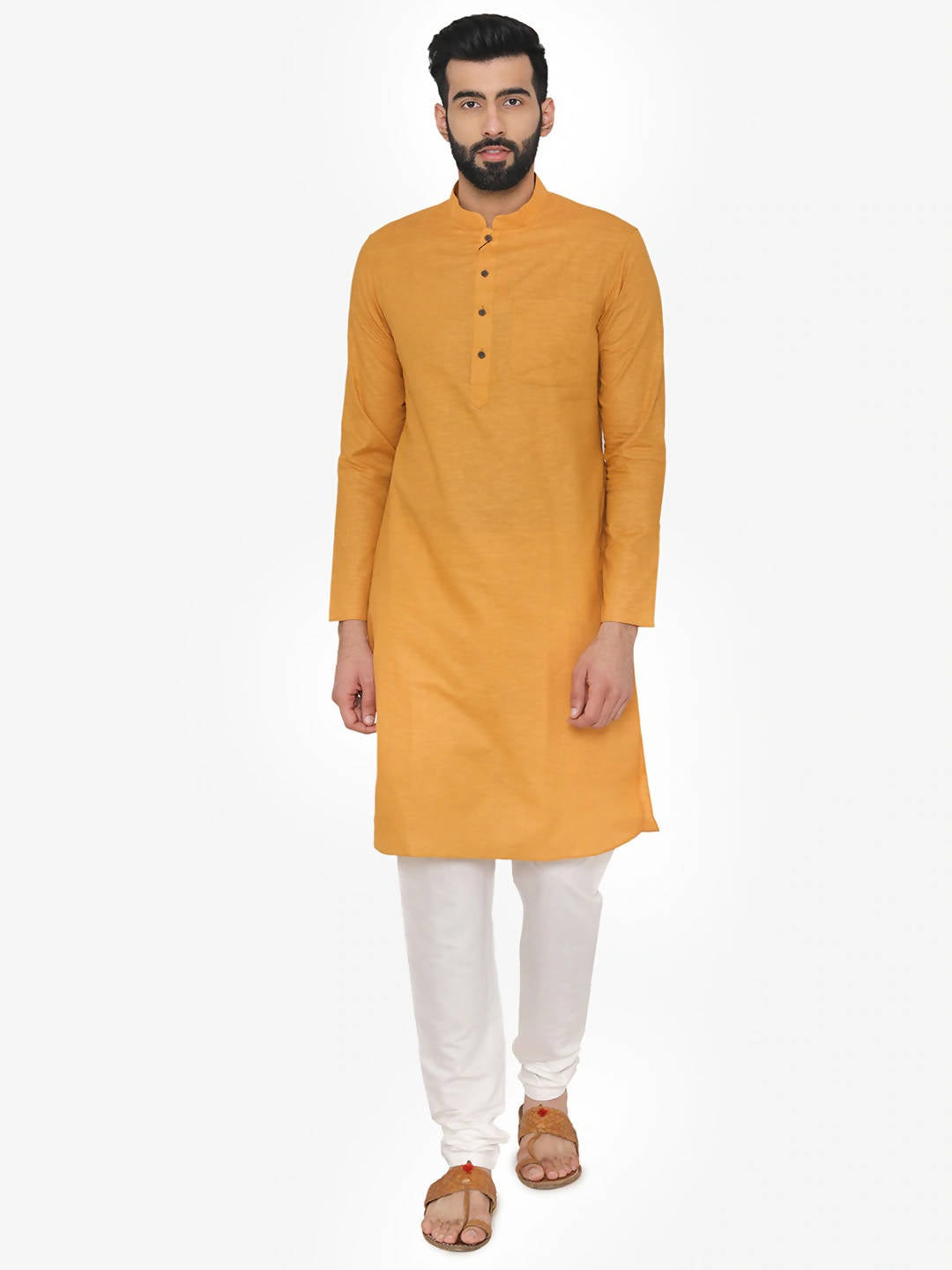 Manyavar Men Orange Solid Straight Kurta - Distacart