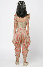 Thumbnail for Lil Drama Golden Weaves Beige Crop Top With Dhoti Co-Ordinate Set - Distacart