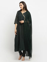Thumbnail for Rudra Bazaar Green Angrakha Style Flared Anarkali Kurta with Pyjamas & Dupatta - Distacart