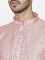 Thumbnail for Manyavar Men Pink & White Self Design Kurta with Pyjamas - Distacart
