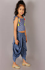Thumbnail for Lil Drama Fusion Fair Girls Blue Crop Top With Dhoti Co-Ordinate Set - Distacart