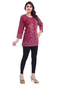 Thumbnail for Snehal Creations Magenta Faux Crepe Short Kurti Tunic Top
