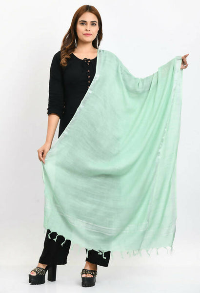 Mominos Fashion Moeza Women's Linen Cotton Silver Border Pista Green Dupatta - Distacart