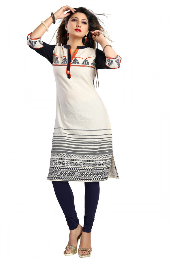 Snehal Creations Curiously Contemporary Cream Cotton Tunic With Print Design - Distacart