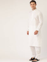 Thumbnail for Manyavar Men White Self Design Kurta with Pyjamas - Distacart