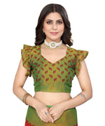 Thumbnail for Vamika Red Chiffon Brasso Bollywood Style Woven Saree (ALIZA RED) - Distacart