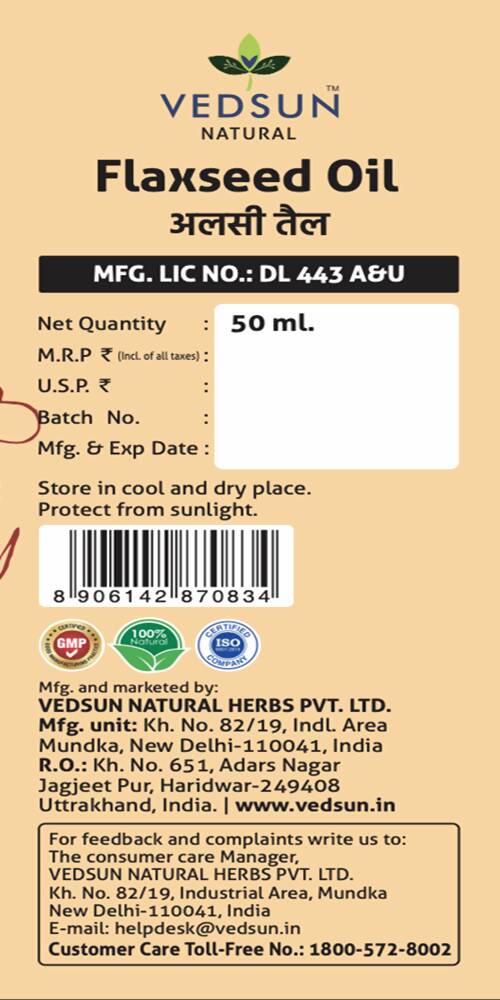 Vedsun Naturals Flax Seed Oil Alsi Ka Tel Pure Omega 3 Rich - Distacart