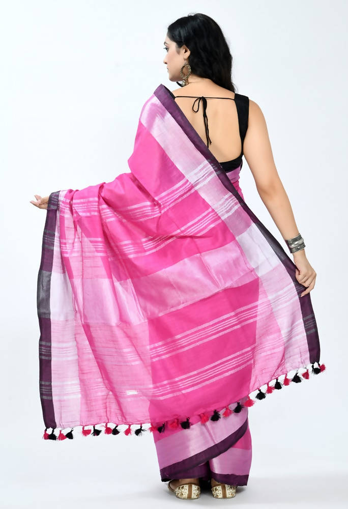 Mominos Fashion Moeza Bhagalpuri Handloom Silk Pink Saree