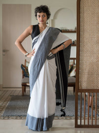 Thumbnail for Suta White Woven Design Cotton Blend Saree - Distacart