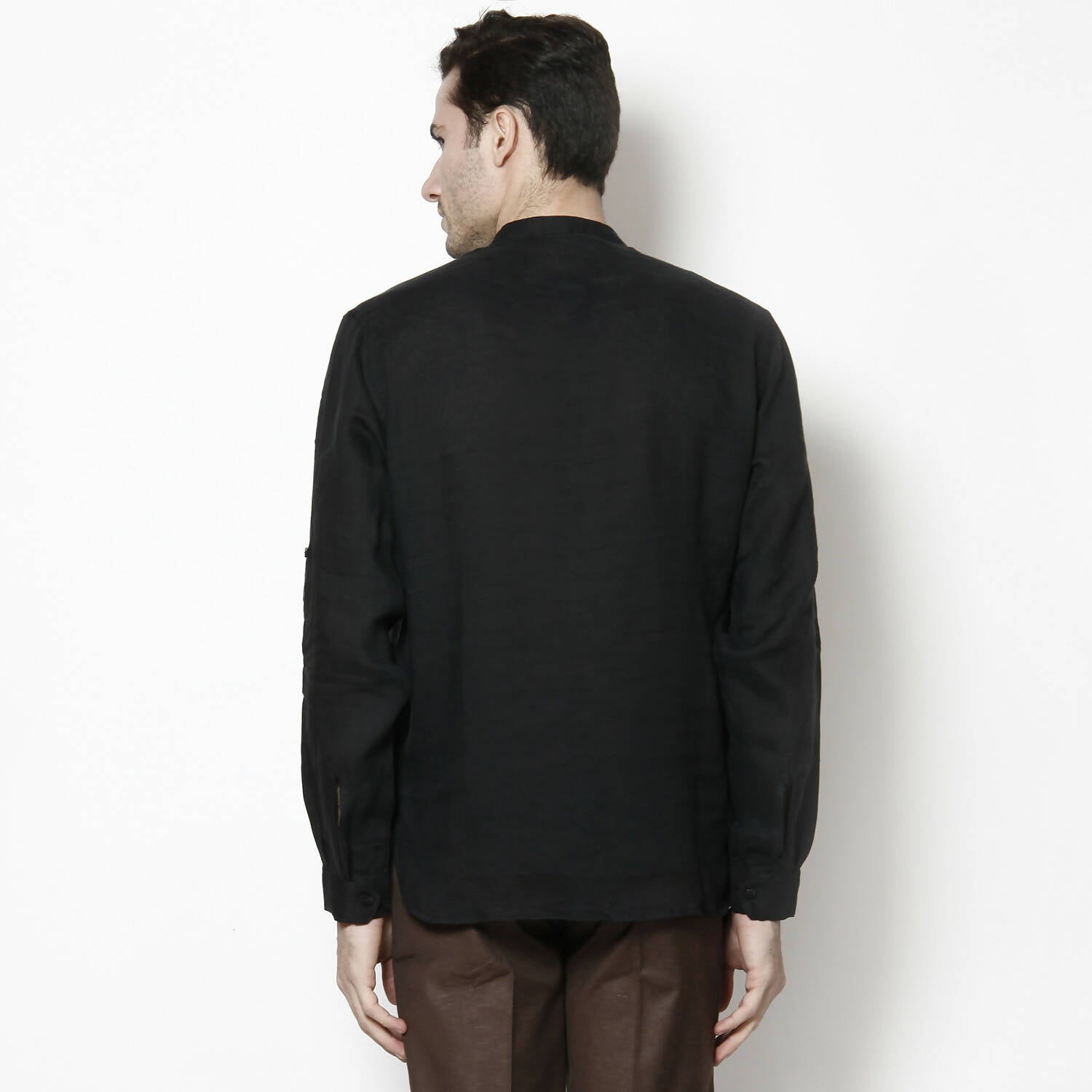 Even Apparels Black Linen Linen Men's Kurta With Band Collar - Distacart