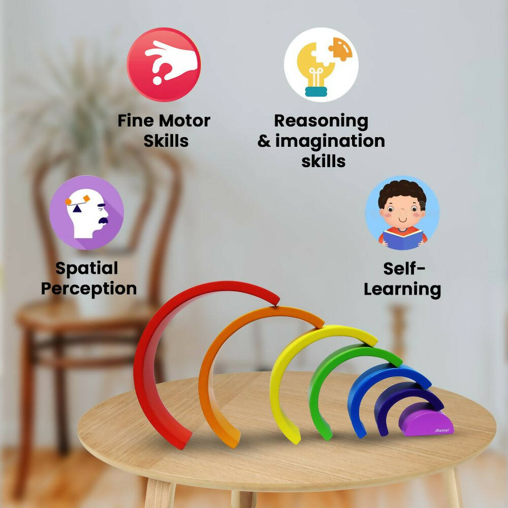Matoyi Wooden Rainbow Stacker – 7 Piece Colorful Stacker - Distacart