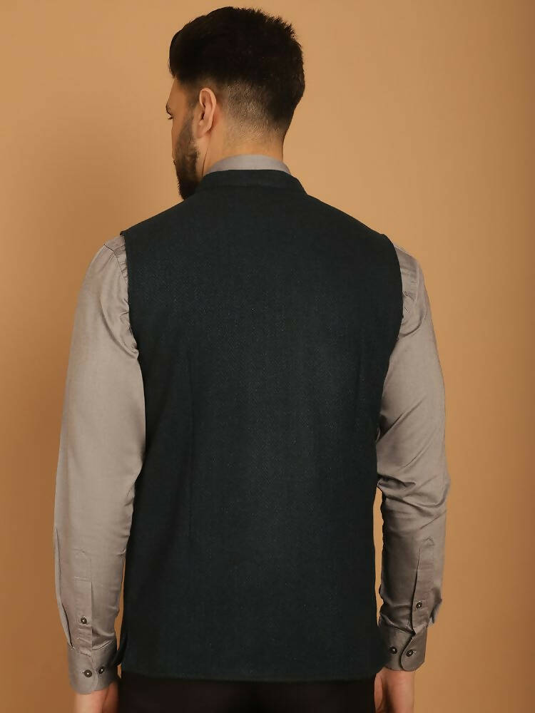 Even Apparels Pure Wool Nehru Jacket - Green - Distacart