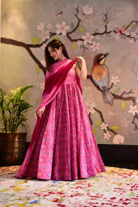 Thumbnail for Partywear Designer Light Coral Pure Maslin Gown - Anbazaar - Distacart