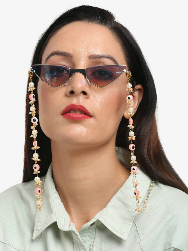 Pink Gold-Toned Evil Eye Beaded Mask Chain - Ruby Raang - Distacart