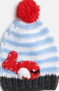 Thumbnail for Chutput Kids Woollen Hand Knitted Fish And Pom Pom Detail Cap - Multicolor - Distacart