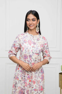 Thumbnail for Myshka Women Cotton A-Line Round Neck Multi Floral Kurtas - Distacart