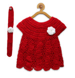 Thumbnail for ChutPut Hand knitted Crochet Red Wedding Wool Dress - Distacart