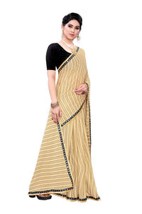 Thumbnail for Vamika Cream Malai Silk Printed Saree (Zigzag Chiku)