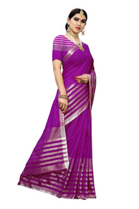 Thumbnail for Vamika Purple Cotton Silk Weaving Saree (Twitter Purple) - Distacart
