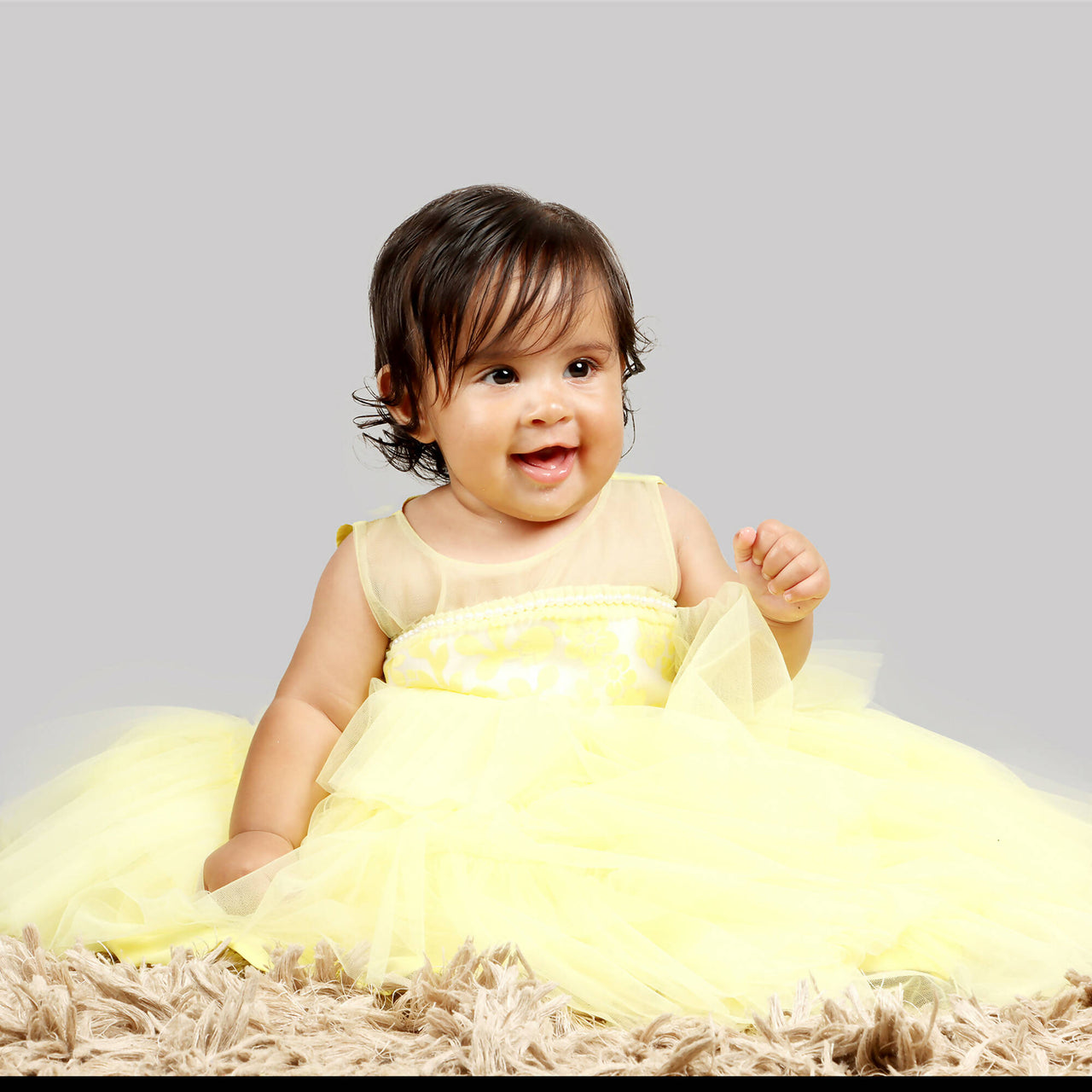 Pink Cow Fashions Yellow Gown With Organza Chest & Net Layer Ghera - Distacart