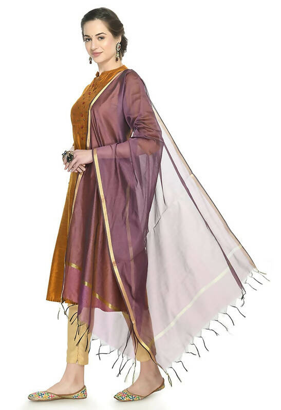 Mominos Fashion Moeza Banarsi Piping Purple Dupatta - Distacart