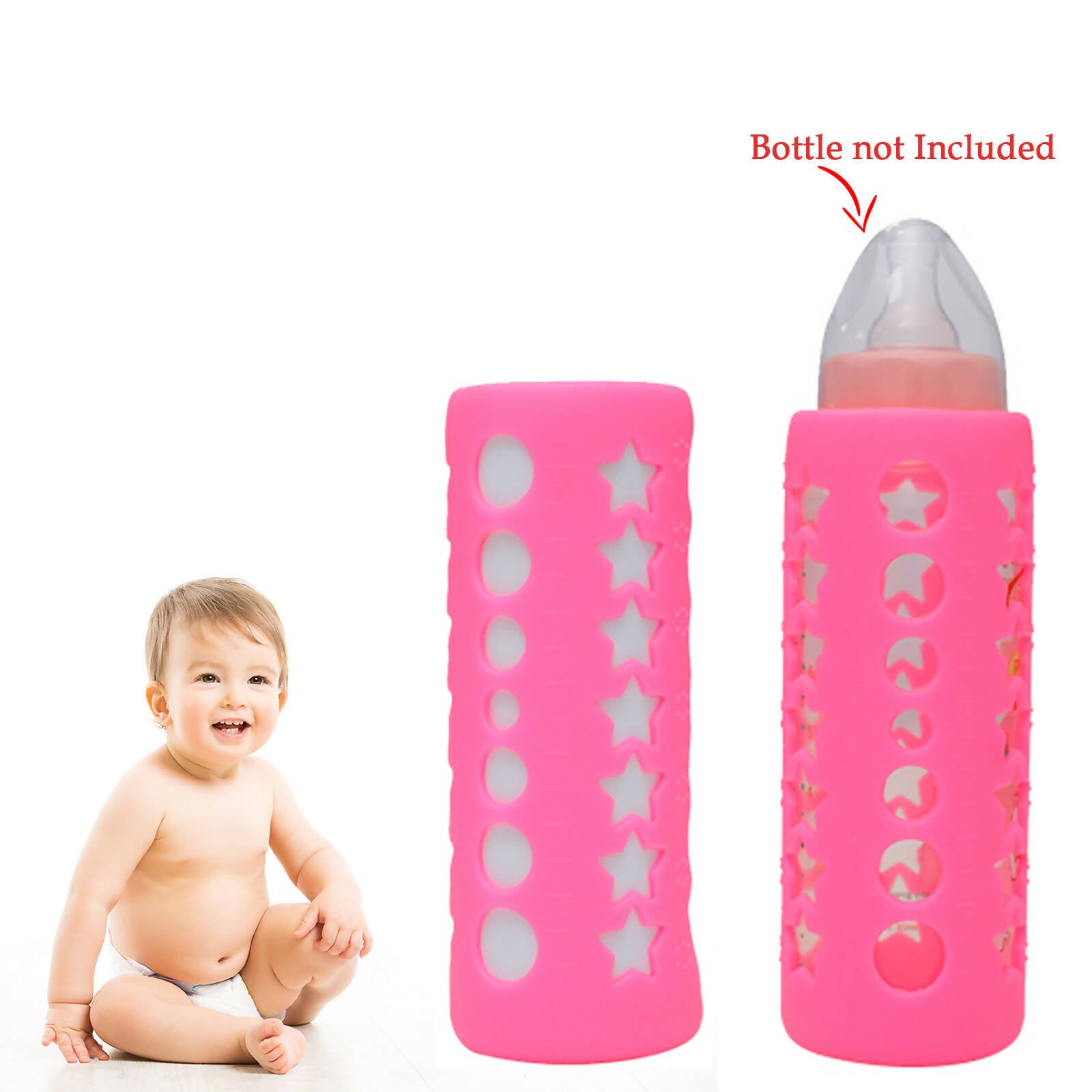 Safe-O-Kid Silicone Baby Feeding Bottle Cover Cum Sleeve for Insulated Protection 250mL- Pink - Distacart