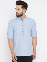 Thumbnail for Even Apparels Blue Pure Cotton With Band Collar Men's Kurta - Distacart