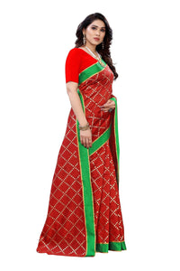 Thumbnail for Vamika Red Linen Foil Print Saree (YOGI RED) - Distacart