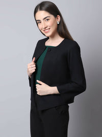 Thumbnail for Even Apparels Black Polywool Open Front Statement Women's Jacket - Distacart