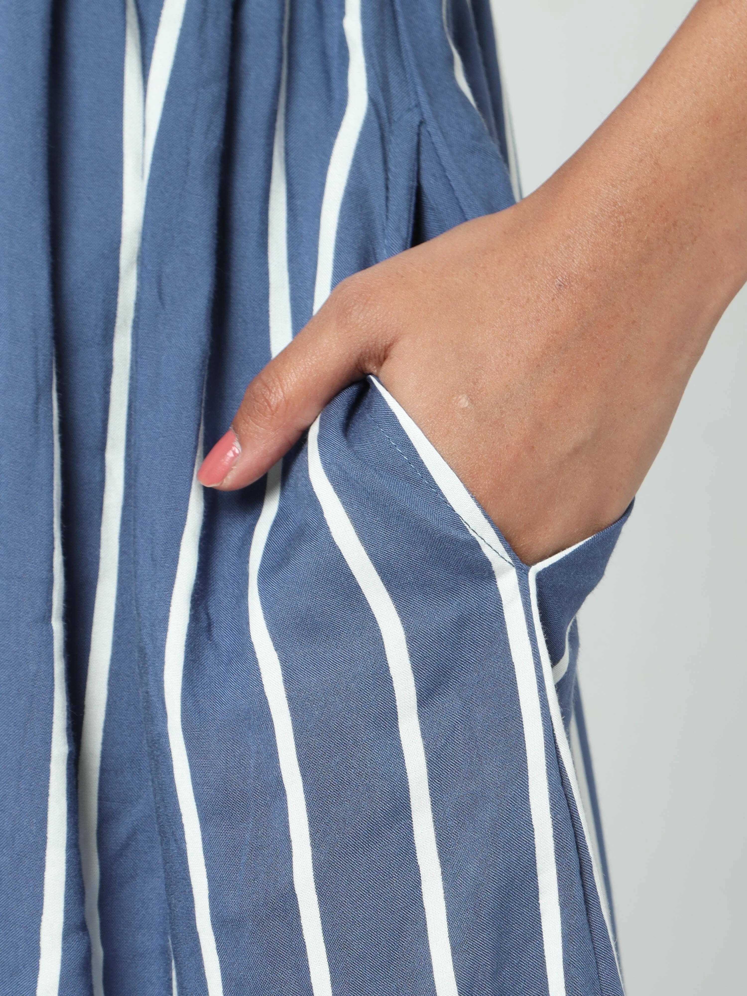 Manet Three Fourth Maternity Dress Striped With Concealed Zipper Nursing Access - Blue - Distacart